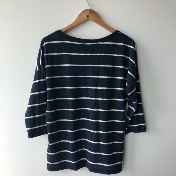 Hollister Navy Blue Striped Scoop Neck Shirt - Picture 2 of 4